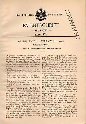 Original Patentschrift - W. Jensen in Nakskov , Dänemark , 1901 , Schubcurvengetriebe , Getriebe !!!