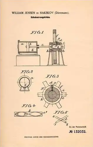 Original Patentschrift - W. Jensen in Nakskov , Dänemark , 1901 , Schubcurvengetriebe , Getriebe !!!