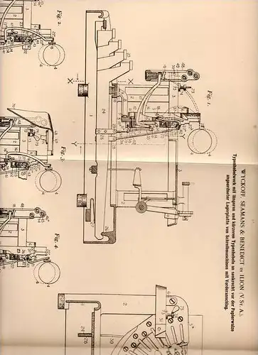 Original Patentschrift - Wyckoff , Seamans & Benedict in Ilion , USA , 1902 , Typenhebelwerk für Schreibmaschine !!!