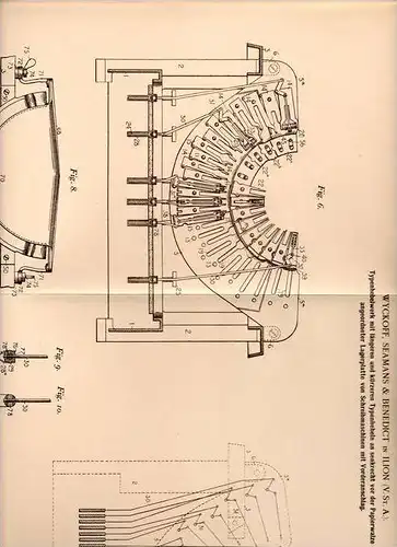 Original Patentschrift - Wyckoff , Seamans & Benedict in Ilion , USA , 1902 , Typenhebelwerk für Schreibmaschine !!!