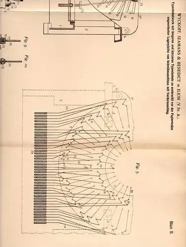 Original Patentschrift - Wyckoff , Seamans & Benedict in Ilion , USA , 1902 , Typenhebelwerk für Schreibmaschine !!!