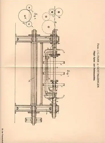 Original Patentschrift - Fa. J. Fahr in Gottmadingen , 1903 , Zwirn- und Spinnmaschine !!!