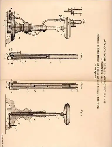 Original Patentschrift - Alfa Dental GmbH in Esslingen , Württ. , 1902 , Speifontäne für Speinapf , Zahnarzt !!!