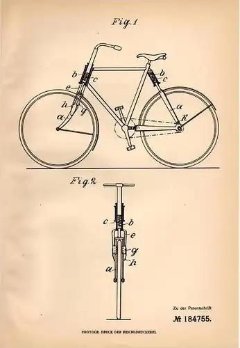 Original Patentschrift - M. Ellinger in Vatersham b. Thal und G. Vogginger in Loibfing , 1906 , Fahrrad - Federgabel  !!