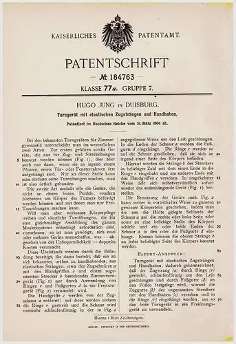 Original Patentschrift - Expander , Turngerät , 1906 , Hugo Jung in Duisburg , Kraftsport !!!