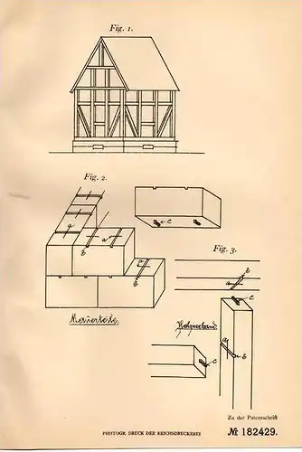 Original Patentschrift - R. Trebes in Nidda , Oberhessen , 1905 , Einzelteile für Modell- und Spielbaukasten , Bausteine