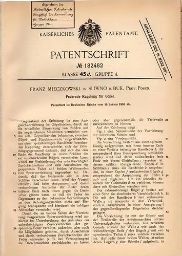 Original Patentschrift - F. Mieczkowski in Sliwno b. Buk , Posen , 1906 , Federnde Kupplung für Göpel !!!