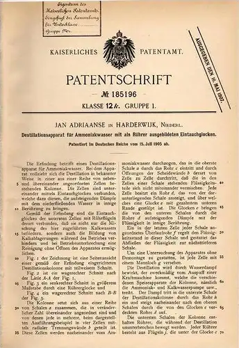Original Patentschrift - Jan Adriaanse in Harderwijk , 1905 , Destillationsapparat für Ammoniakwasser !!!