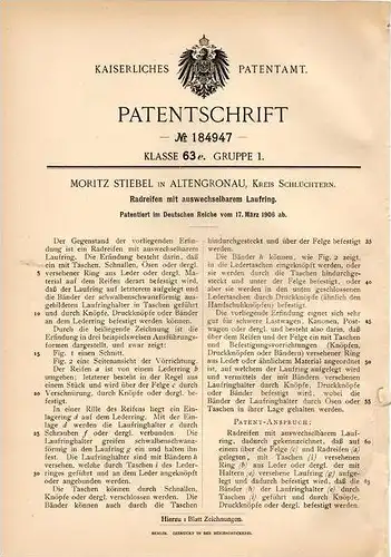 Original Patentschrift - M. Striebel in Altengronau b. Schlüchtern , 1906 , Radreifen mit Laufring , Reifen !!!