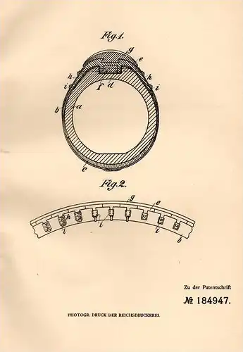 Original Patentschrift - M. Striebel in Altengronau b. Schlüchtern , 1906 , Radreifen mit Laufring , Reifen !!!