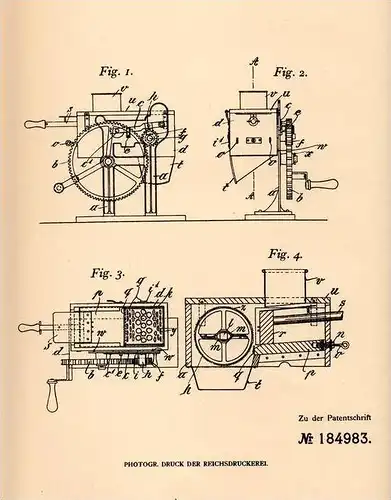 Original Patentschrift - J. Lindner in Vohenstrauß i. Bayern , 1906 , Reibmaschine für Kartoffeln !!!
