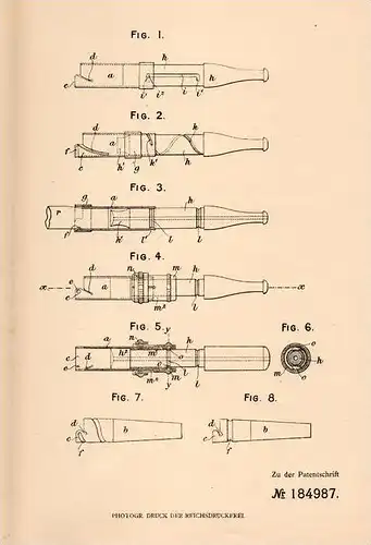 Original Patentschrift - J. Proctor in Blackburn , England , 1906 , Spitze für Cigarre oder Zigarette , Cigar !!!