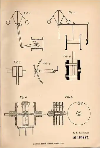 Original Patentschrift - Dr. Rudolf Camerer in München , 1905 , Umdrehungszahleinstellung für Regler !!!