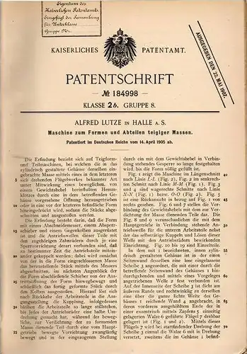 Original Patentschrift - A. Lutze in Halle a. Saale , 1905 , Maschine für Teig , Bäckerei , Bäcker !!!
