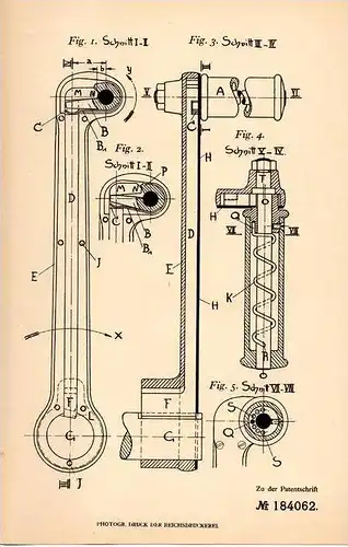 Original Patentschrift - F. Ossberger in Thalmässing i. Bayern , 1906 , Sicherheitsandrehkurbel für Kraftmaschinen !!!