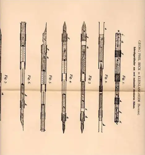 Original Patentschrift - G. Beck in Kleinlangheim b. Kitzingen , 1902 , Schreibgeräthalter , Füllfederhalter , Feder !!!