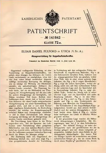 Original Patentschrift - E. Fulford in Utica , USA , 1902 , Abzug für Schußwaffen , Waffen , Gewehr , Pistol !!!