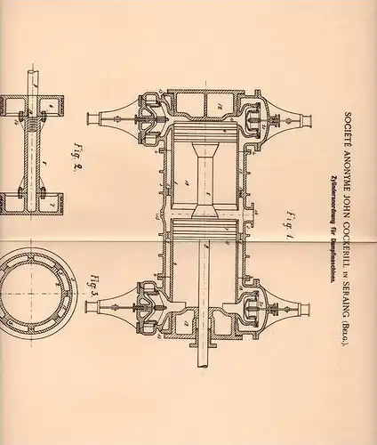 Original Patentschrift - J. Cockerill in Seraing , 1902 , Zylinder für Dampfmaschinen !!!