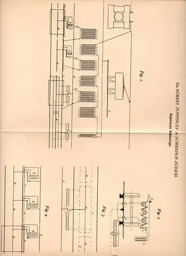 Original Patentschrift - Dr. Rober Zuppinger in Römerhof - Zürich , 1902 , elektrische Bahnanlage , Straßenbahn !!!