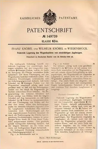 Original Patentschrift - F. Knöbel in Wiedenbrück , Rheda , 1901 , Federung für Jagdwagen , Jagd , Kutsche , Pferd !!!