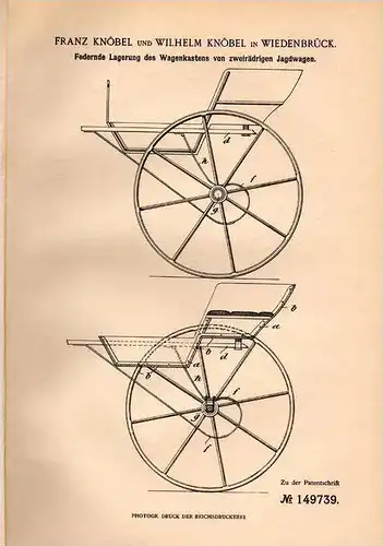 Original Patentschrift - F. Knöbel in Wiedenbrück , Rheda , 1901 , Federung für Jagdwagen , Jagd , Kutsche , Pferd !!!