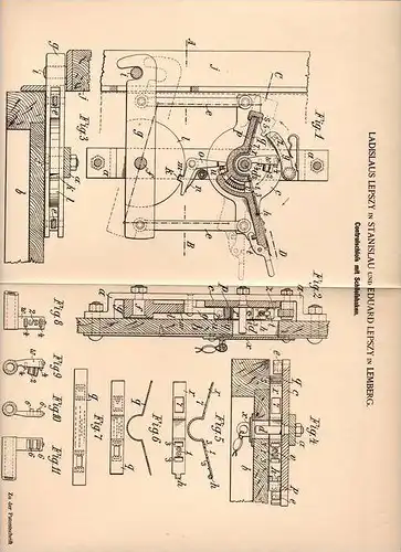 Original Patentschrift - L. Lepszy in Stanislau und Lemberg , 1901 , Controlschloß mir Schließhaken !!!