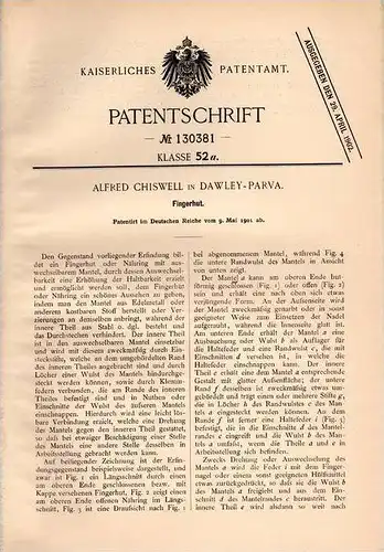 Original Patentschrift - Alfred Chiswell in Dawley Parva , 1901 , Fingerhut !!!