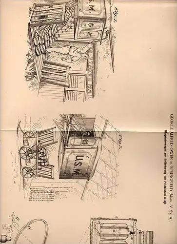 Original Patentschrift - Hängebahn zur Post - Beförderung , Postamt , Postsack , 1901 ,G. Owen in Springfield , USA !!!