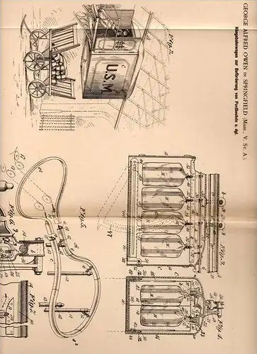 Original Patentschrift - Hängebahn zur Post - Beförderung , Postamt , Postsack , 1901 ,G. Owen in Springfield , USA !!!