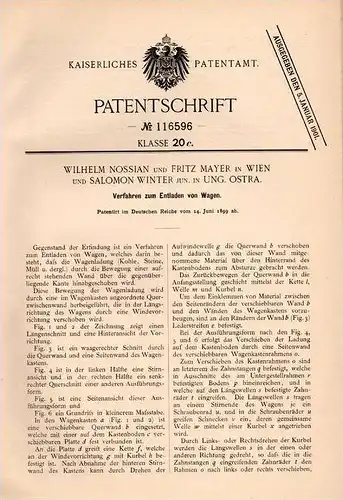 Original Patentschrift - W. Nossian in Wien und Ung. Ostra , 1899 , Entladung von Wagen , Müll , Kohle , Steine !!!