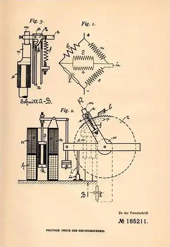 Original Patentschrift - F. Sladek in Ossegg , Böhmen , 1905 , Bogenlampe mit Regelung !!!