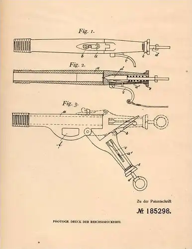 Original Patentschrift - M. Heidersberger in Rottenegg , Bayern , 1906 , Büchse zum Sprengen von Wurzelstöcken , Gewehr