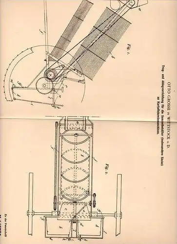 Original Patentschrift - O. Grosse in Wittstock a.D., 1902 , Ablegevorrichtung für Kartoffelerntemaschinen !!!