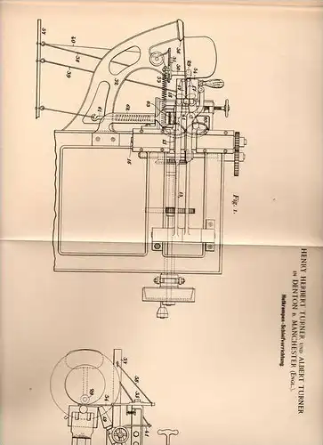 Original Patentschrift - H. Turner in Denton , Manchester , 1898 , Schleifmaschine für Hüte , Hut !!!