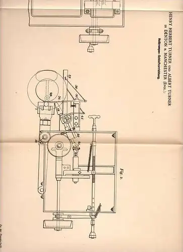 Original Patentschrift - H. Turner in Denton , Manchester , 1898 , Schleifmaschine für Hüte , Hut !!!