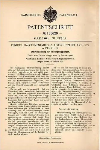 Original Patentschrift - Maschinenfabrik in Penig i.S., 1906 , Stellvorrichtung für Reibungskupplung !!!