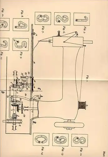 Original Patentschrift - Franz van Scharrenburg in Tiel , 1906 , Nähmaschine zum Aufsticken von Zeichen !!!