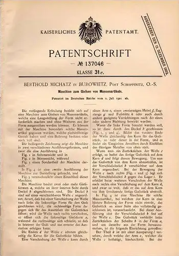 Original Patentschrift -B. Michatz in Schoppinitz / Szopienice ,1901, Maschine für Massenartikeln Schlesien , Kattowitz