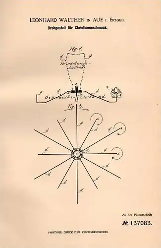 Original Patentschrift - L. Walther in Aue i. Erzgeb., 1902 , Christbaum - Schmuck , Weihnachtsbaum , Weihnachten !!!