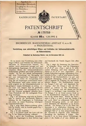 Original Patentschrift - Bromberger Maschinenbau GmbH in Prinzenthal , 1905 , Apparat für Rübenwäsche , Rüben !!!