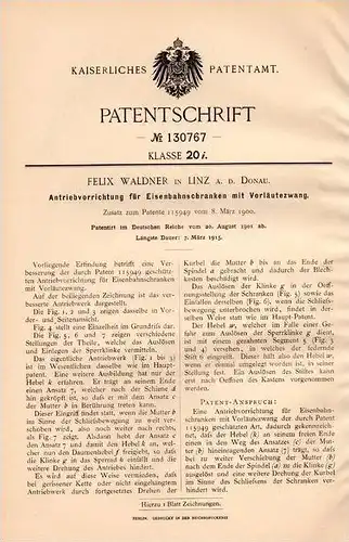 Original Patentschrift - F. Wagner in Linz a.d. Donau , 1901 , Schranke für Eisenbahn mit Vorläutezwang !!!