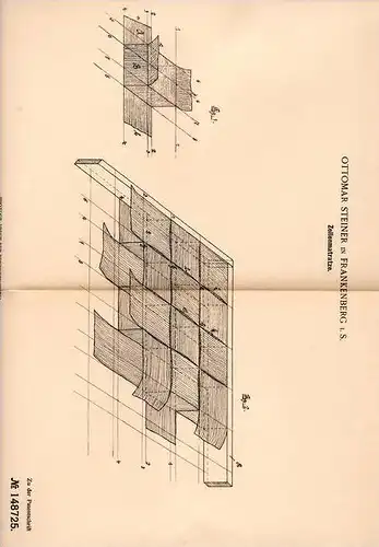 Original Patentschrift - O. Steiner in Frankenberg i.S., 1903 , Zellenmatraze , Matratze !!!