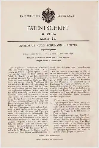 Original Patentschrift - Tiegeldruckpresse , 1900 ,  A. Schumann in Leipzig , Presse , Tiegeldruck !!!