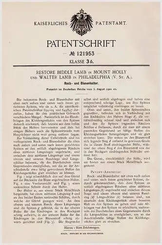 Original Patentschrift - R. Lamb in Mount Holly , USA , 1900 , Rock und Blusenhalter , Mode !!!