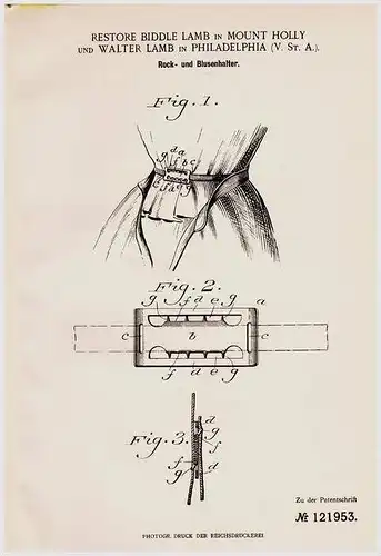 Original Patentschrift - R. Lamb in Mount Holly , USA , 1900 , Rock und Blusenhalter , Mode !!!