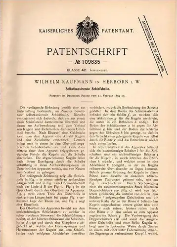 Original Patentschrift - W. Kaufmann in Herborn i.W., 1899 , selbstkassierende Schießhalle , Schießstand , Schießen !!!