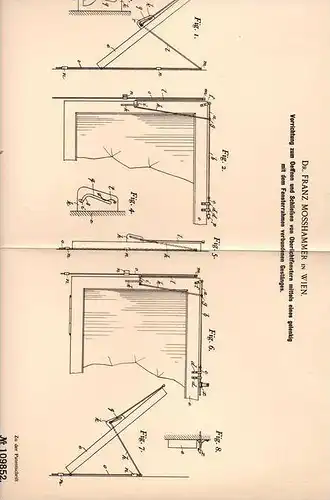 Original Patentschrift - Dr. Franz Mosshammer in Wien , 1898 , Vorrichtung für Oberlichtfenster , Fenster !!!