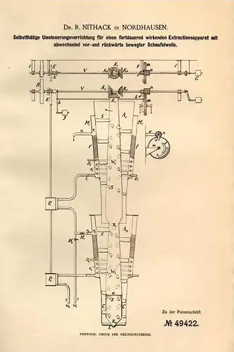 Original Patentschrift - Dr. R. Nithack in Nordhausen , 1888 , Extractionsapparat - Umsteuerung !!!