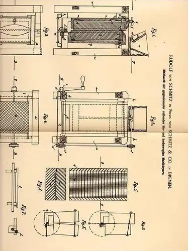 Original Patentschrift - Rudolf von Schmitz in Bremen , 1889 , Mahlwerk für Getreide , Cement , Holz und Gips  !!!