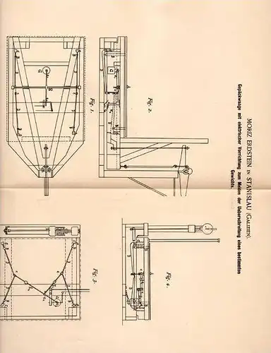 Original Patentschrift - M. Erdstein in Stanislau , Galizien , 1889 , elektrische Gepäckwaage , Waage !!!